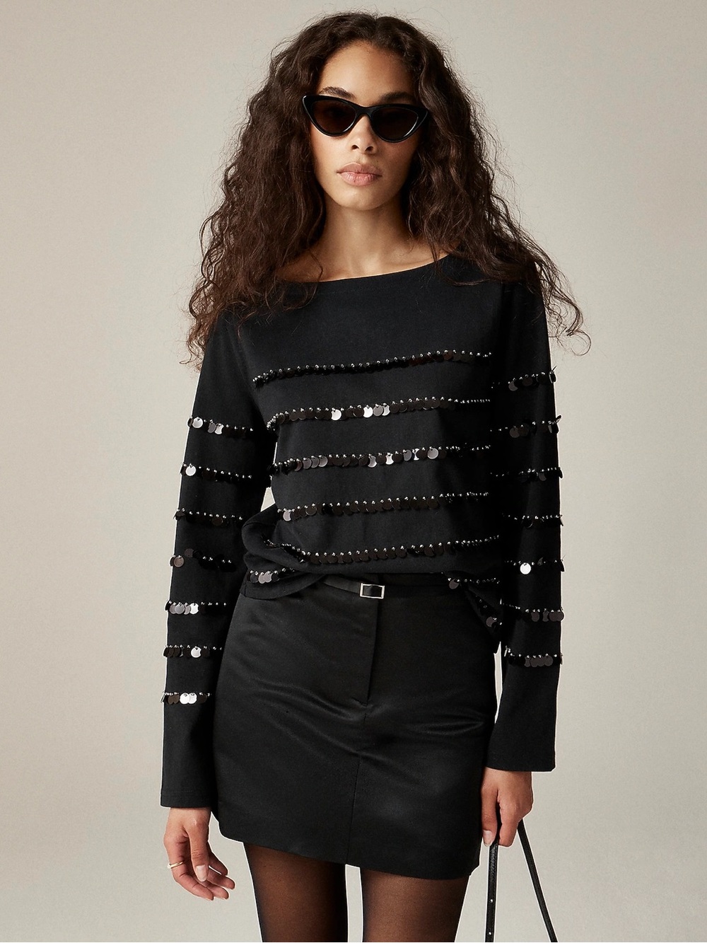 J Crew Heavy jersey long-sleeve T-shirt with embellishment NWT , sz : small